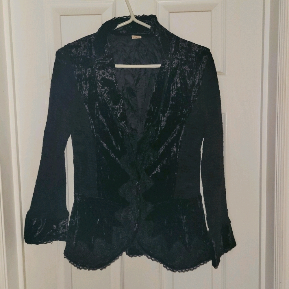 Velvet and Lace Bell Sleeve Blazer